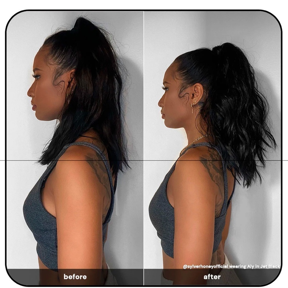 BRAND NEW Aly Ponytail Extension 18" mid-length soft beachy waves in jet black